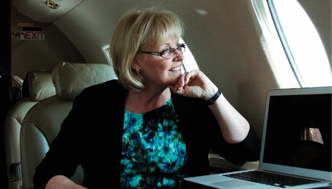 A business traveller before a flight