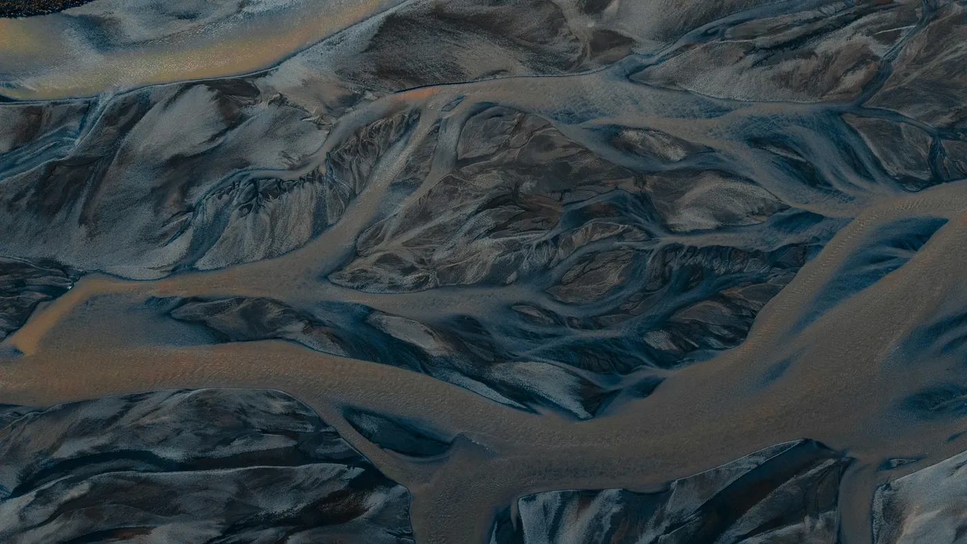 An aerial view of a river delta